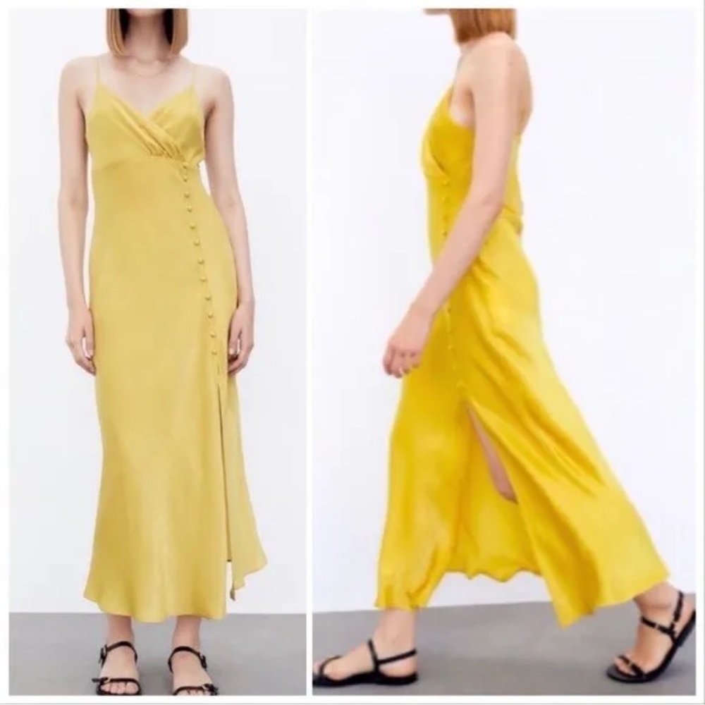NWT ZARA MUSTARD BUTTONED SLIP DRESS 8116/608 size S